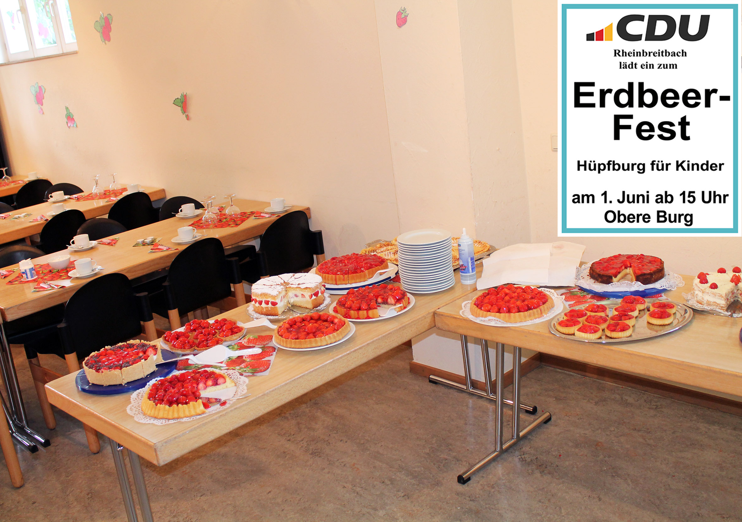 Eine Vielfalt leckerer, selbst gebackener Kuchen mit den roten Frchten erwartet die Gste beim Erdbeerfest der CDU Rheinbreitbach.
Foto: Heinz Schmitz
